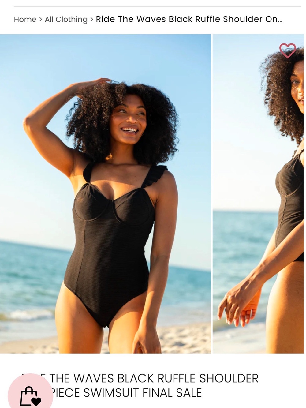 Pink Lily Black Ruffle Shoulder One-Piece Swimsuit NEW/w/out tags
